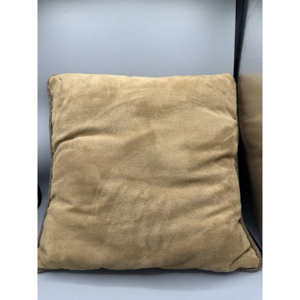 15x15 Brown Herringbone Pillow Gold Stag Crest Faux Suede Back Rustic Decor